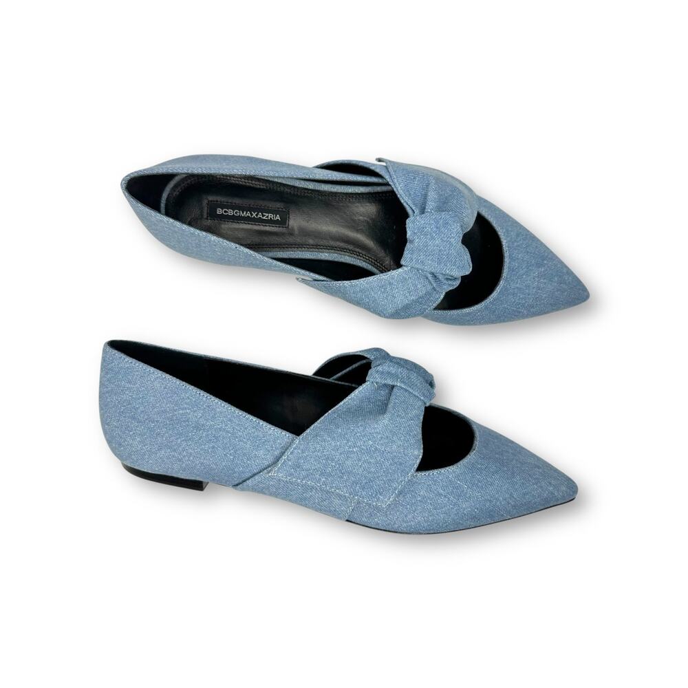 BCBGMaxAzria Women's New Prely Pointed Toe Flat In Denim Size 9.5 Blue Jean Knot